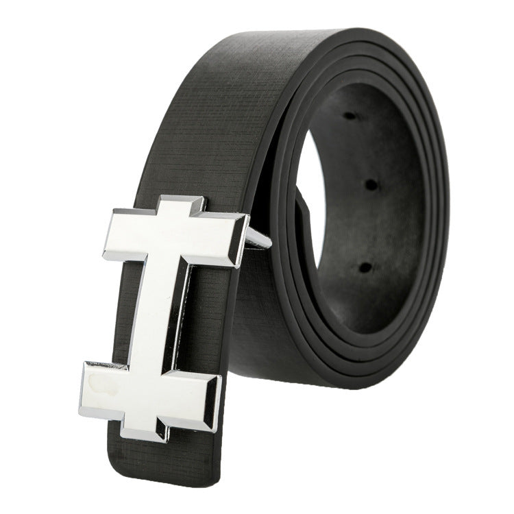 H Brand Stylish PU Leather Belt with Buckle for Jeans
