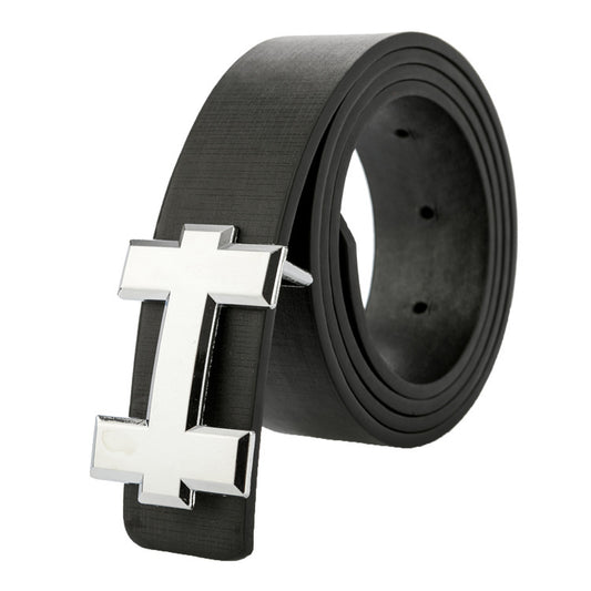 H Brand Stylish PU Leather Belt with Buckle for Jeans