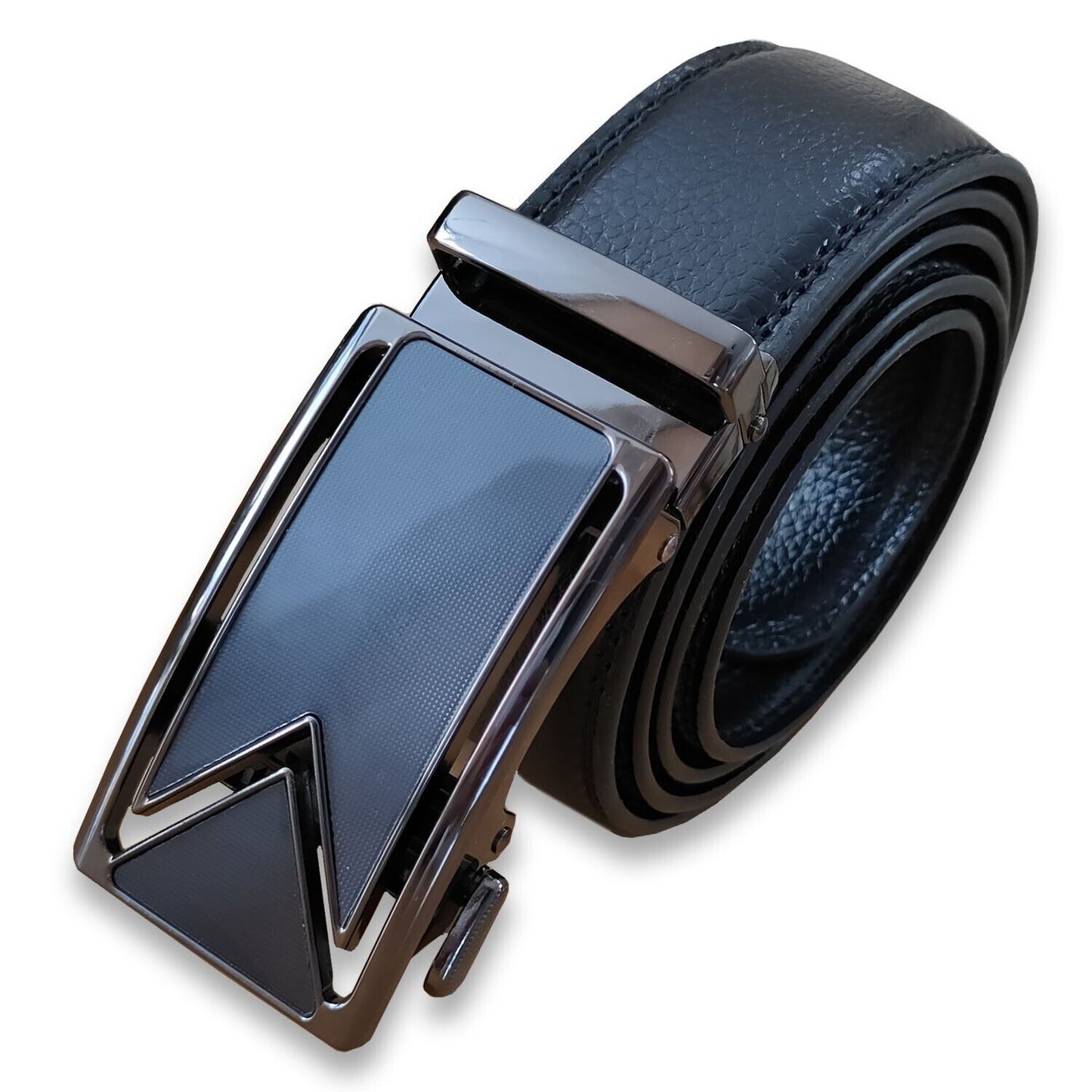 Adjustable Leather Ratchet Belt with Automatic Buckle