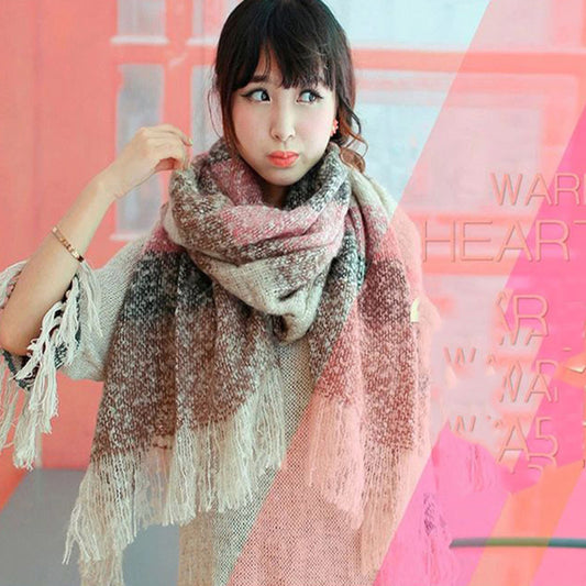 Autumn And Winter Sand Mixed Color Contrast Color Striped Scarf Lengthened Plus Size Shawl