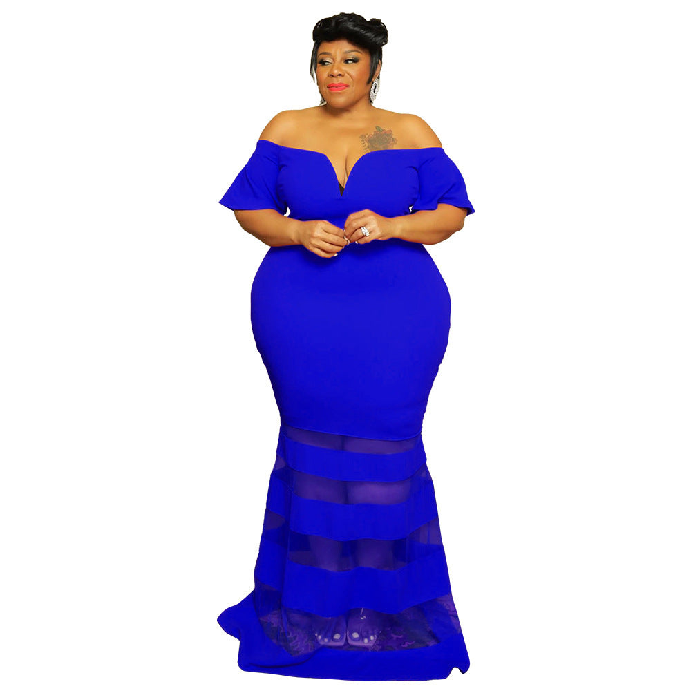 Sheer Charm V-Neck Evening Dress - Plus Size Fashion