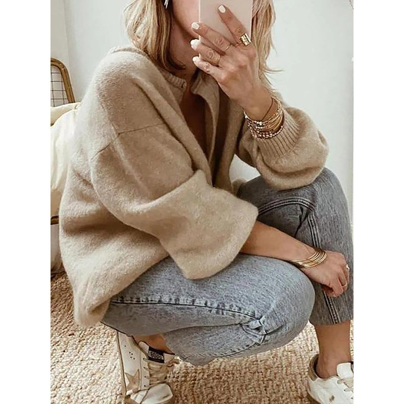Elegant Comfort Lantern Sleeve Cardigan