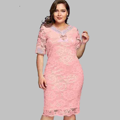 Luxury Lace V-Neck Dress - Large Size, Evening Elegance