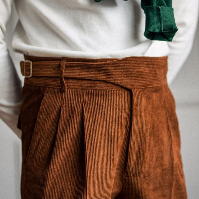 Classic Corduroy High-Waisted Straight Pants for Men