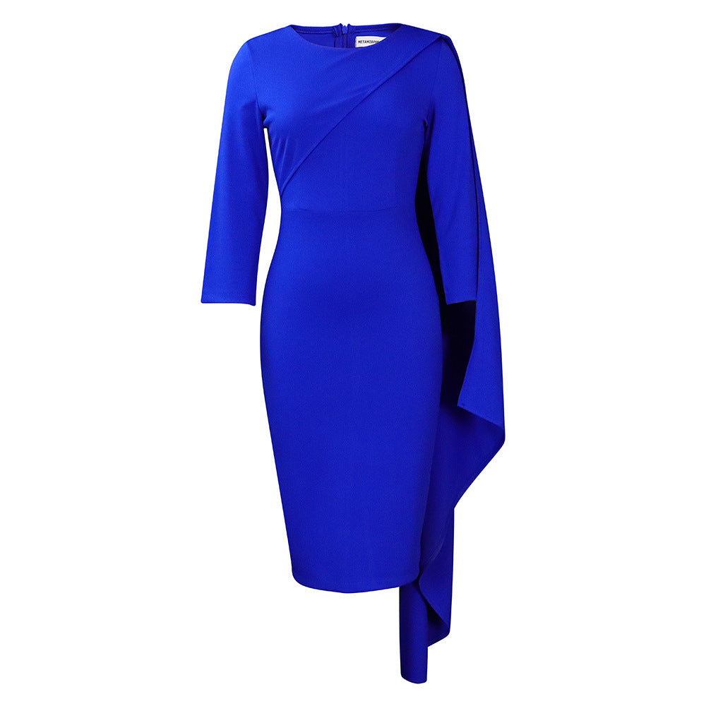 Sophisticated High-Waist Buttock Hugging Dress - Solid Color, Plus Size