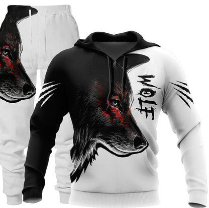 Wolf Graphic Two-Piece Tracksuit for Men – Outdoor Sportswear Set