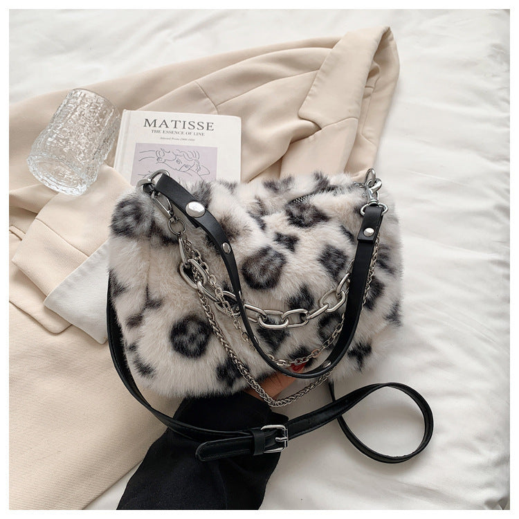 Floral Charm Plush Chain Shoulder Bag