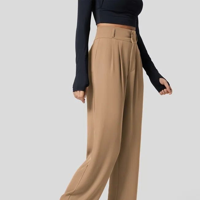 Elegant Buttoned High-Waist Silk Floss Trousers