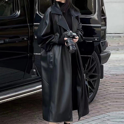 Chic Temperament PU Leather Trench