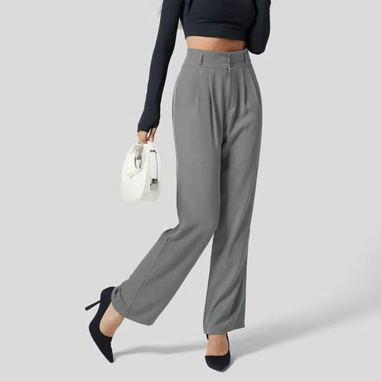Elegant Buttoned High-Waist Silk Floss Trousers