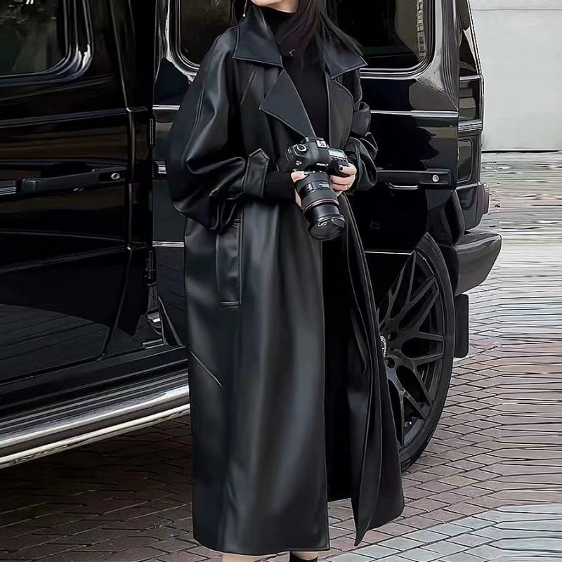 Chic Temperament PU Leather Trench