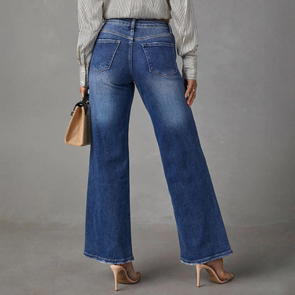 Elastic Stretch Denim Trousers