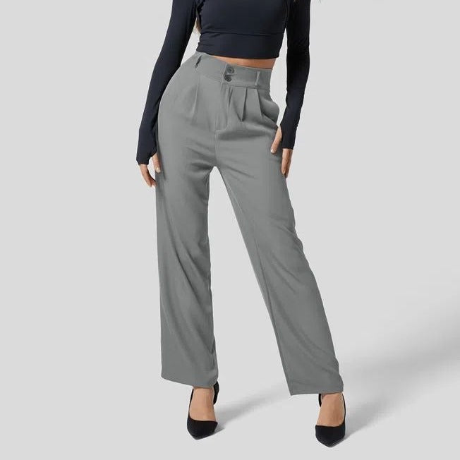 Elegant Buttoned High-Waist Silk Floss Trousers