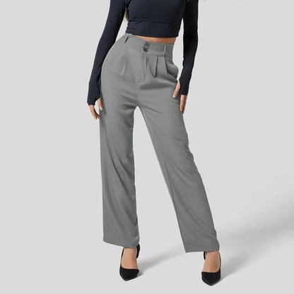 Elegant Buttoned High-Waist Silk Floss Trousers