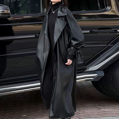 Chic Temperament PU Leather Trench