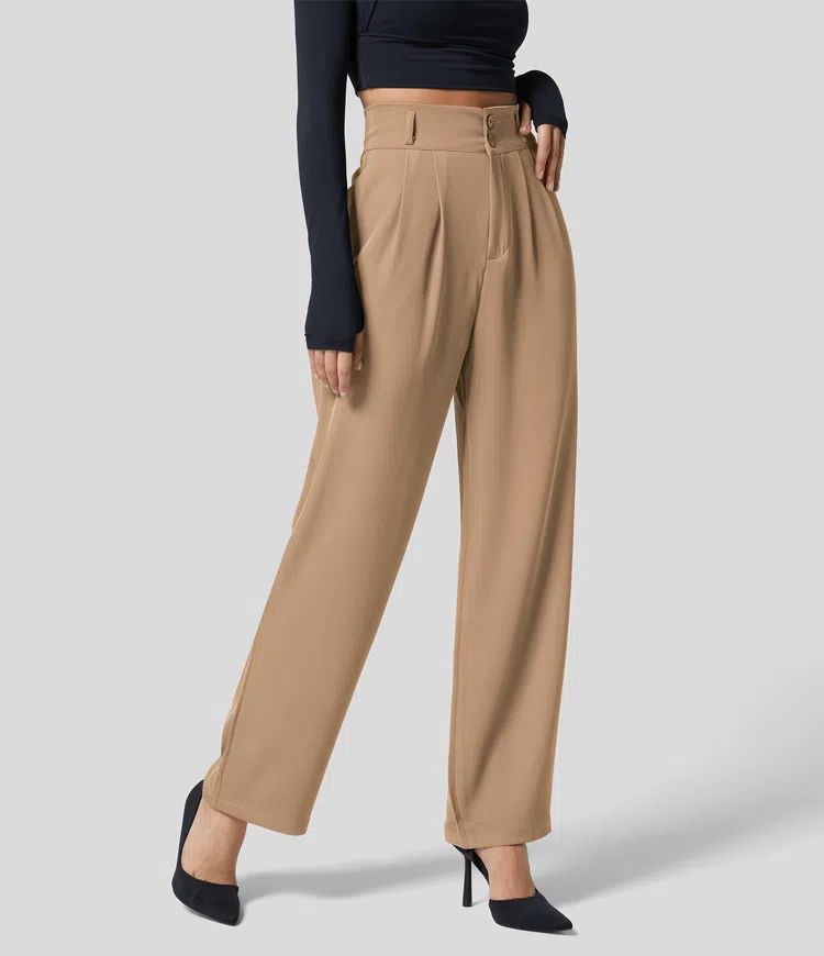 Elegant Buttoned High-Waist Silk Floss Trousers