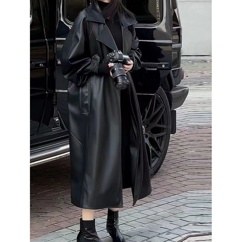 Chic Temperament PU Leather Trench