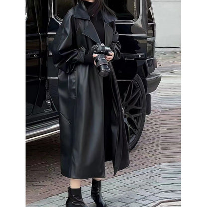 Chic Temperament PU Leather Trench