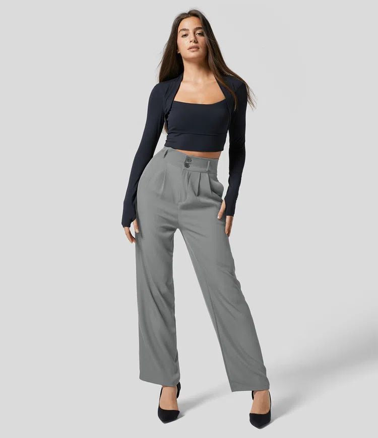Elegant Buttoned High-Waist Silk Floss Trousers