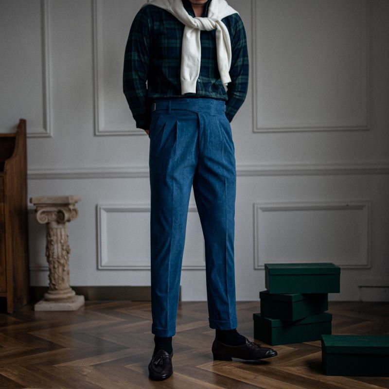 Classic Corduroy High-Waisted Straight Pants for Men