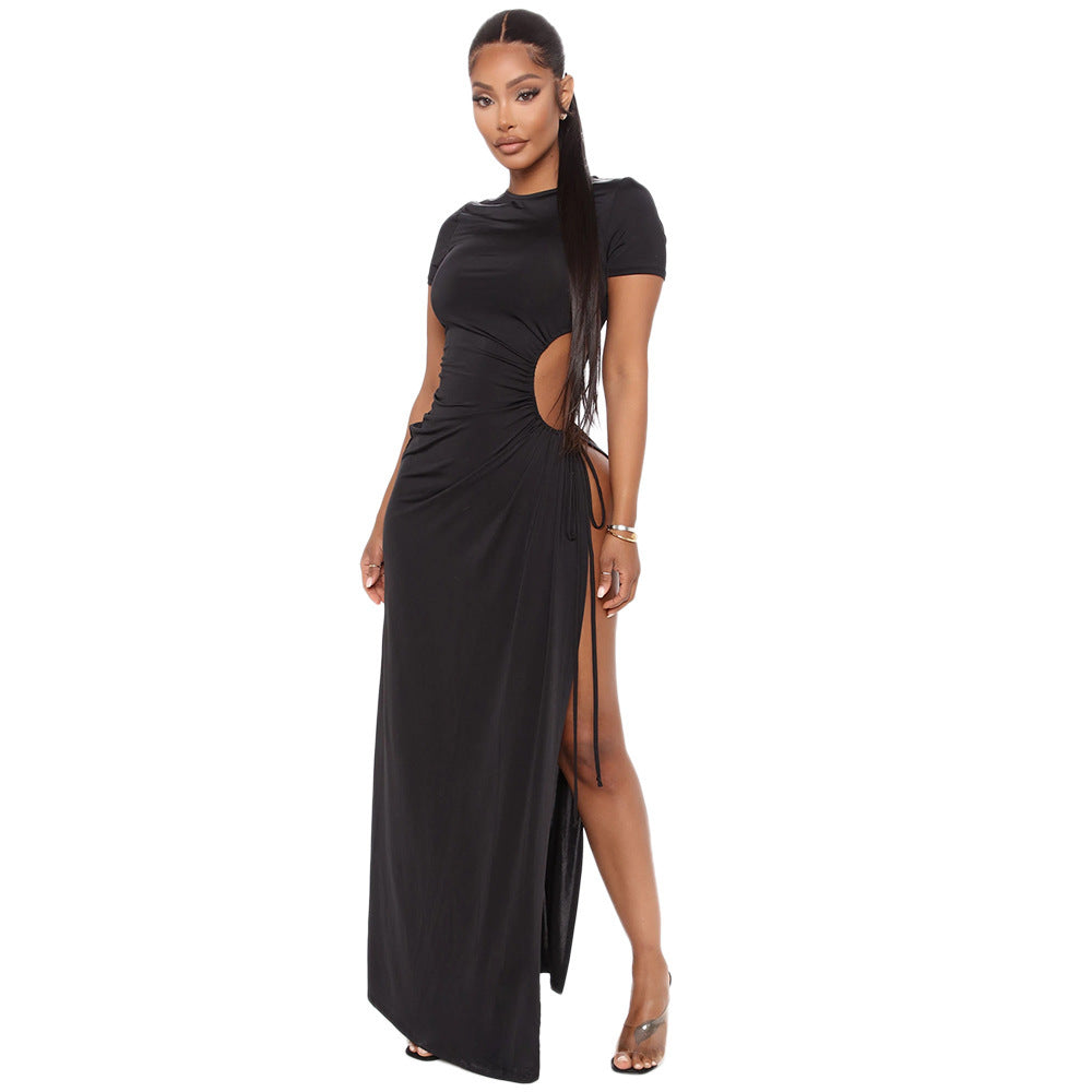 Midnight Glam Slit Strap Dress