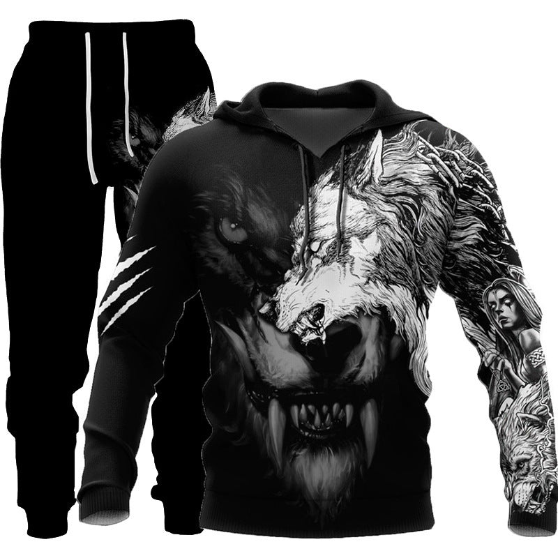 Wolf Graphic Two-Piece Tracksuit for Men – Outdoor Sportswear Set