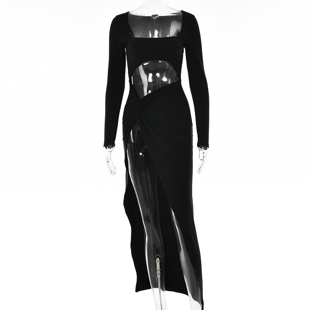 Chic Elegance U-Neck Long Sleeve Dress for Special Occasions