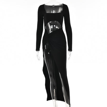 Chic Elegance U-Neck Long Sleeve Dress for Special Occasions