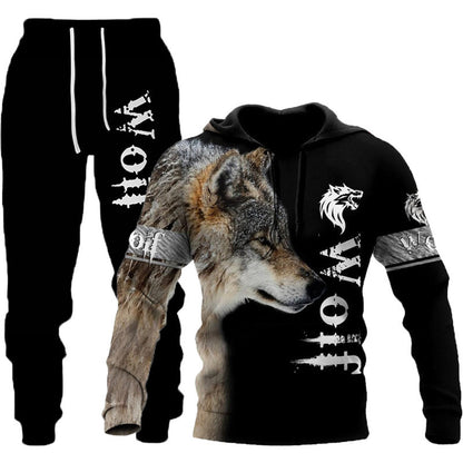 Wolf Graphic Two-Piece Tracksuit for Men – Outdoor Sportswear Set