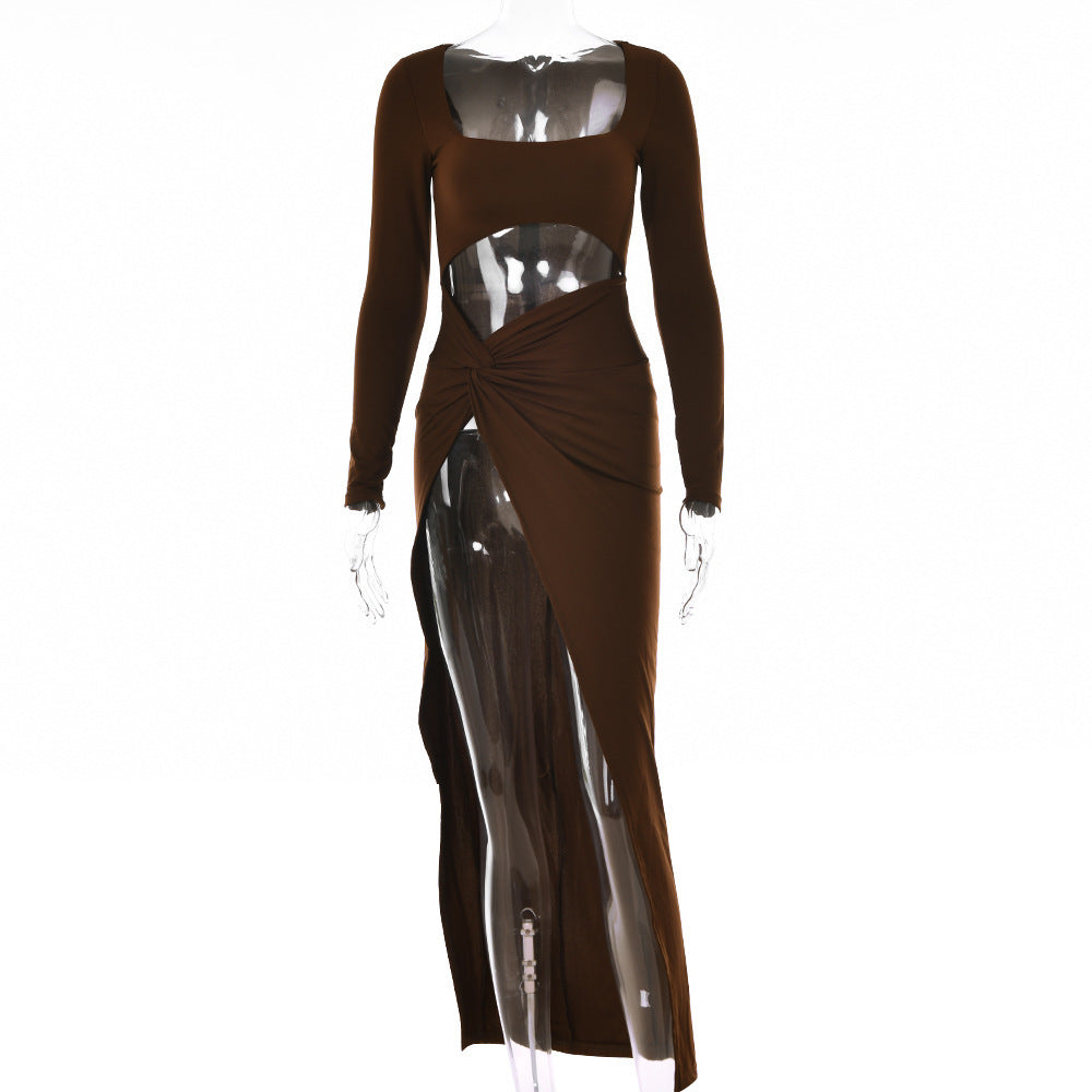 Chic Elegance U-Neck Long Sleeve Dress for Special Occasions