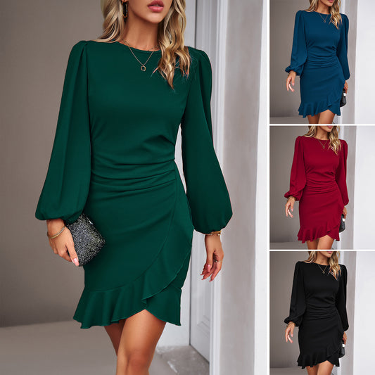 Elegant Chic: Women's Puff Long Sleeve Solid Color Short Dress