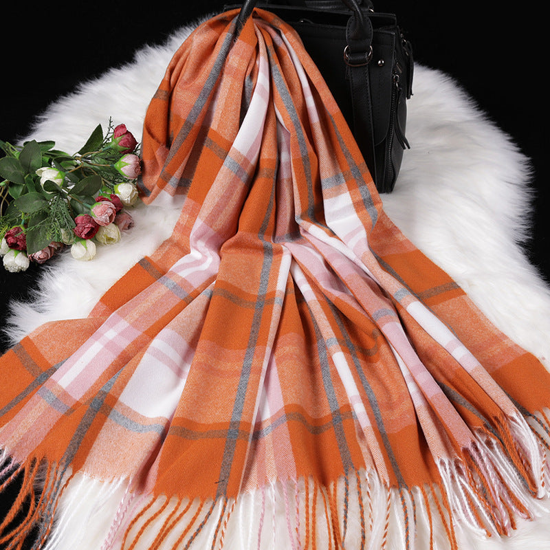Autumn Winter New Women British Cashmere Checked Scarf Female 200x70 Double Side Warm Plaid Tassel Shawl Scarf