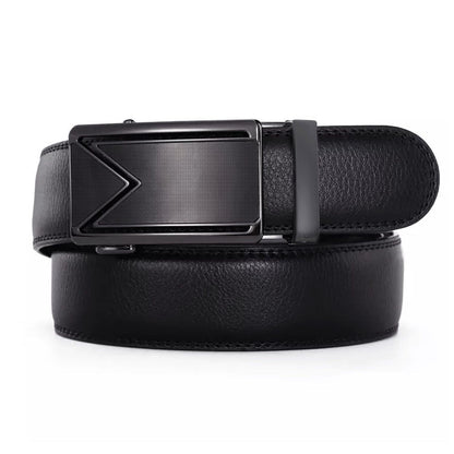 Adjustable Leather Ratchet Belt with Automatic Buckle