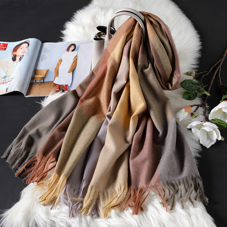 Autumn Winter New Women British Cashmere Checked Scarf Female 200x70 Double Side Warm Plaid Tassel Shawl Scarf