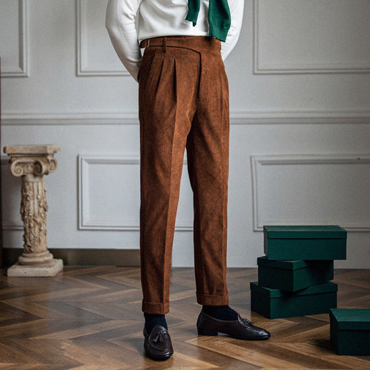 Classic Corduroy High-Waisted Straight Pants for Men