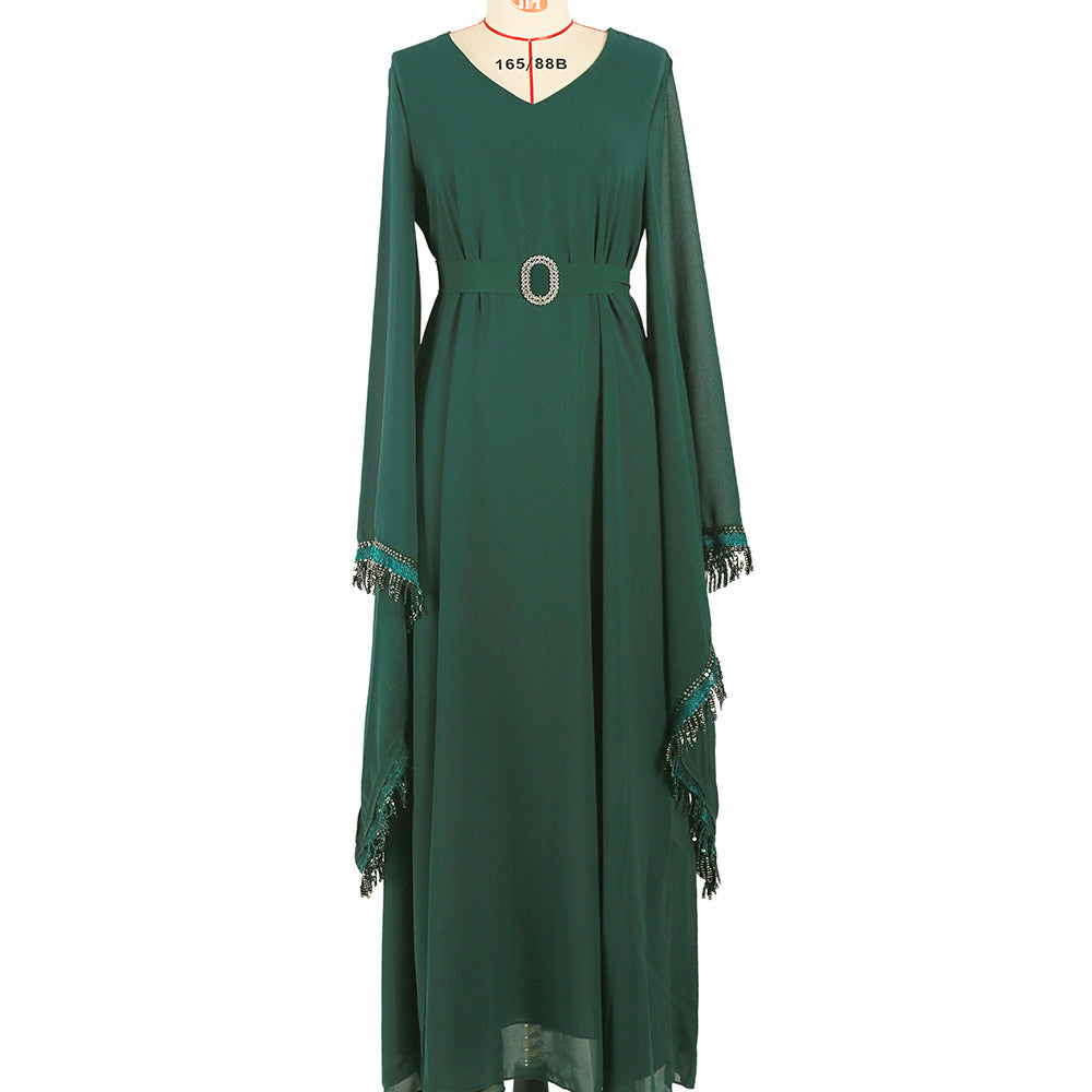 Emerald Fringed Chiffon Dress