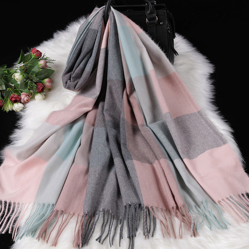 Autumn Winter New Women British Cashmere Checked Scarf Female 200x70 Double Side Warm Plaid Tassel Shawl Scarf