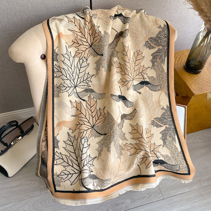 Artificial Cashmere Scarf Women's Elegant New Maple Leaf Printed Shawl