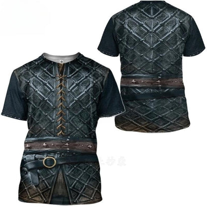 Black leather-like shirt with detailed patterns and belts on a white background