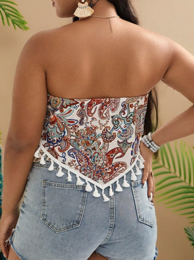 Tassel Breeze Plus Size Summer Top – Printed Perfection
