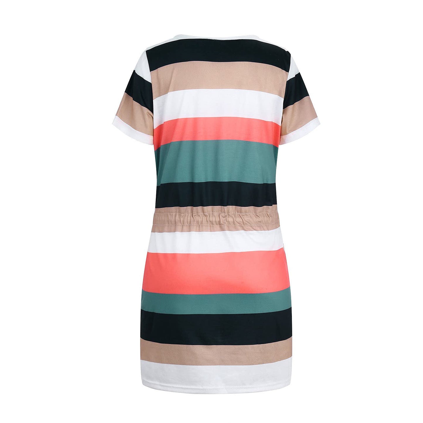 Striped V-Neck Drawstring Summer Dress