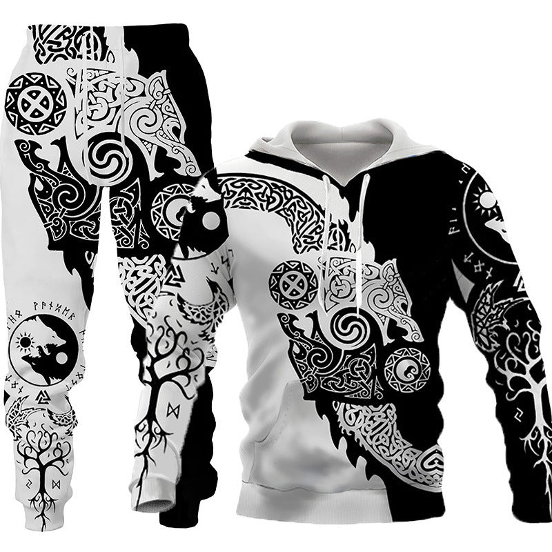 Wolf Graphic Two-Piece Tracksuit for Men – Outdoor Sportswear Set