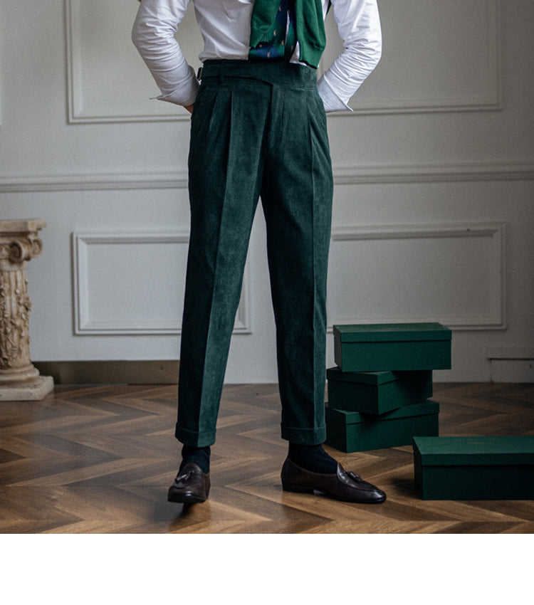 Classic Corduroy High-Waisted Straight Pants for Men