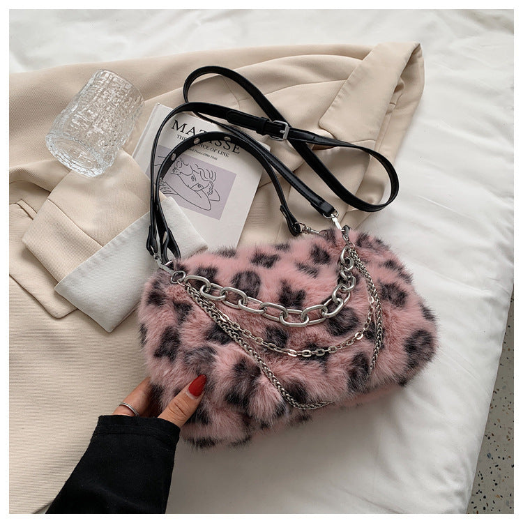 Floral Charm Plush Chain Shoulder Bag