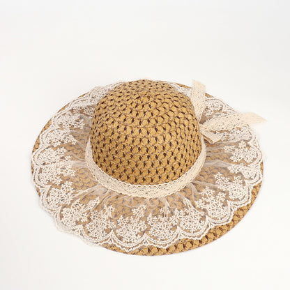 Lace Elegance Wide Brim Straw Sun Hat