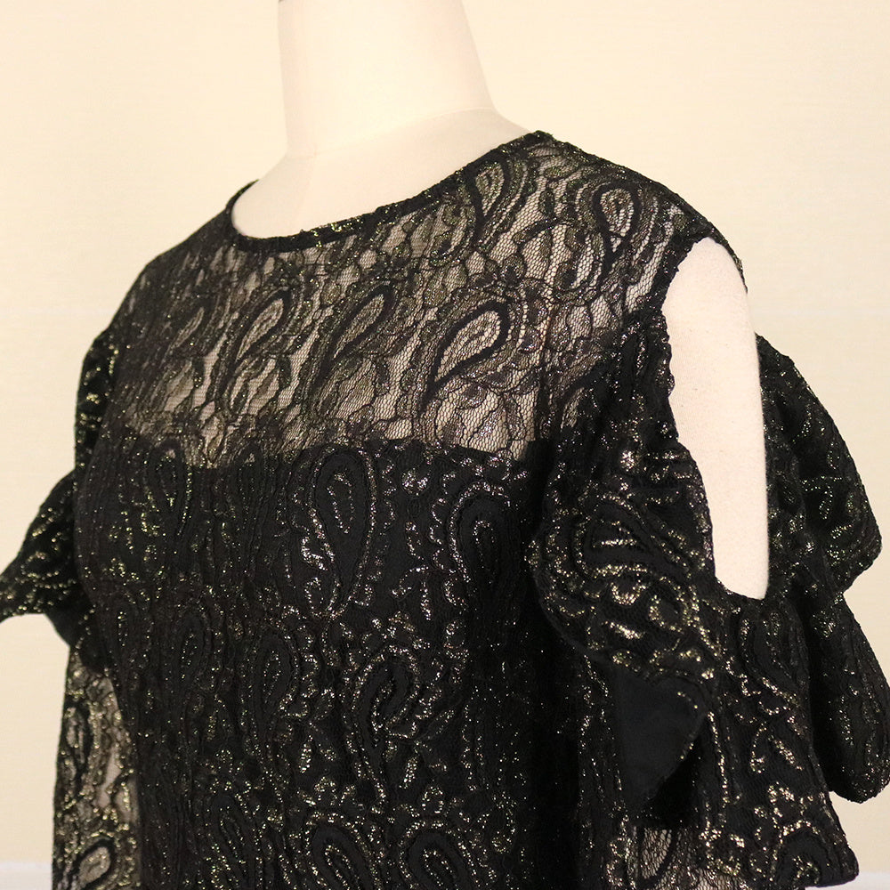 Stylish Black Pullover Dress - Irregular Cut, Lace Detailing, Large Size