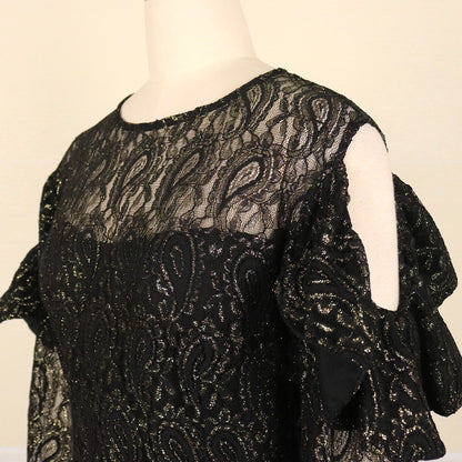Stylish Black Pullover Dress - Irregular Cut, Lace Detailing, Large Size