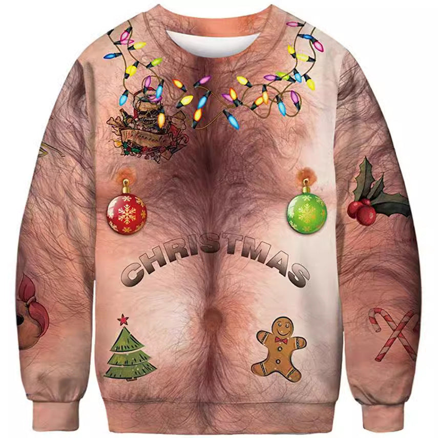 Sweatshirt with Christmas-themed design on a plain background