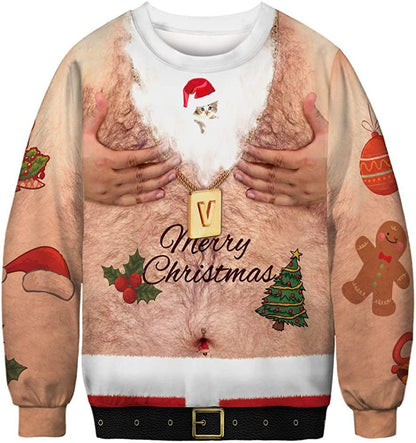 Ugly Christmas sweater with a festive design on a white background