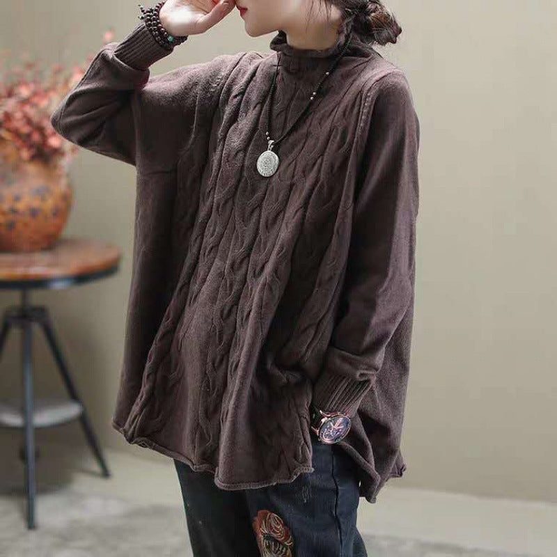 Curling Waves Knitted Sweater with Artistic Slit